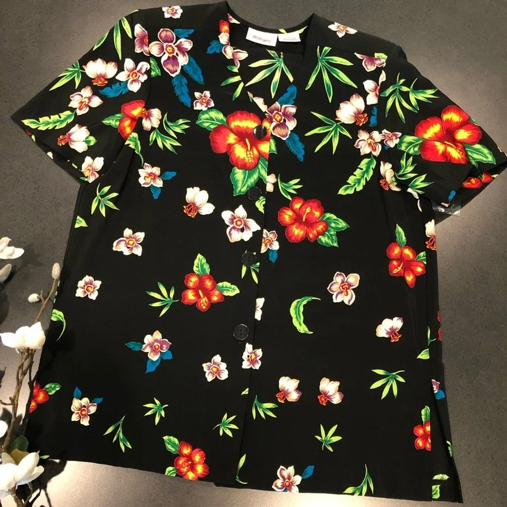 Vintage Casual Hawaiian Button Shirt Skorts Culotte Two Piece Outfit Set USA - Picture 6 of 16